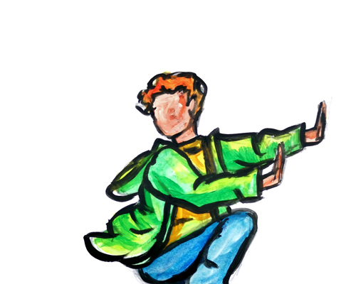 Painting of young contemporary male dancer jumping