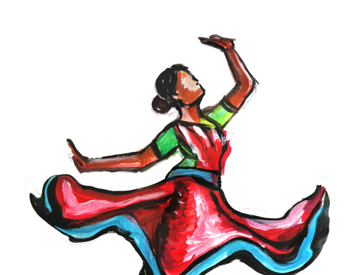 Painting of young female south asian dancer