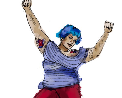 Illustration of Blue Haired Plus Sized Tatooed dancer