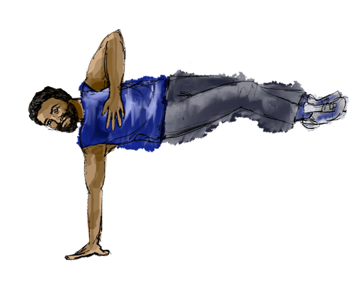 Illustration of Global majority male breaker with a beard in break dancing pose